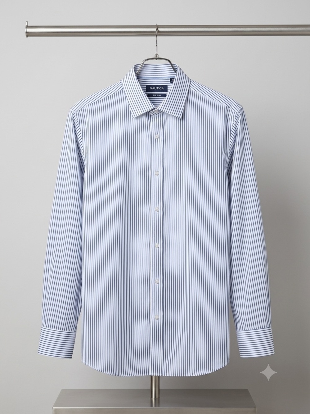Nautica Men's Blue and White Pinstripe Dress Shirt - Classic Fit